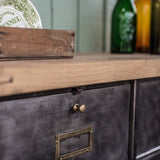 meuble console 8 casiers industriel clapet Roneo plateau chene massif