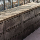 enfilade industrielle 12 compartiments atelier militaire plateau vieux chene massif