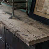 9-compartment industrial sideboard, military workshop style, solid old oak top