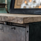 9-compartment industrial sideboard, military workshop style, solid old oak top