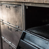 enfilade industrielle 9 compartiments atelier militaire plateau vieux chene massif