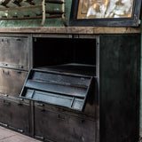 9-compartment industrial sideboard, military workshop style, solid old oak top