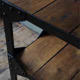 industrial metal console table in riveted solid oak
