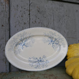Antique large oval platter decorated with coral and seashells, Ironstone
