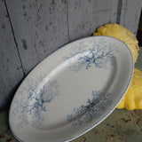 Antique large oval platter decorated with coral and seashells, Ironstone
