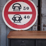 old road sign in its original condition, car, truck
