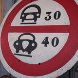 old road sign in its original condition, car, truck