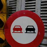 Old Swiss road sign prohibiting overtaking