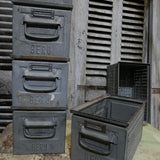 stackable metal crate from a workshop