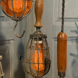 Grappe de lampes baladeuses industrielles USA - Cage métal & poignées bois - Suspension atelier vintage