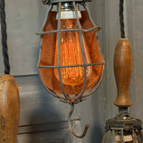Grappe de lampes baladeuses industrielles USA - Cage métal & poignées bois - Suspension atelier vintage