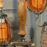 Grappe de lampes baladeuses industrielles USA - Cage métal & poignées bois - Suspension atelier vintage