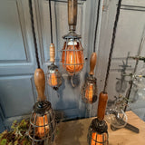 Grappe de lampes baladeuses industrielles USA - Cage métal & poignées bois - Suspension atelier vintage