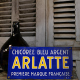 Vintage Arlatte blue and silver chicory enamel advertising sign, ref AR01