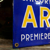 Vintage Arlatte blue and silver chicory enamel advertising sign, ref AR01