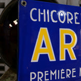 ancienne plaque emaillee publicitaire Arlatte chicorée bleu argent ref AR02