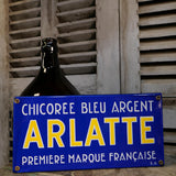 Vintage Arlatte blue and silver chicory enamel advertising sign, ref AR03