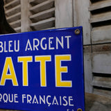 Vintage Arlatte blue and silver chicory enamel advertising sign, ref AR03