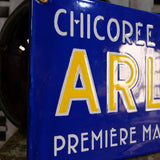Vintage Arlatte blue and silver chicory enamel advertising sign, ref AR03