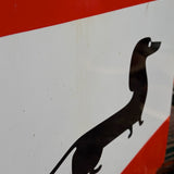 Plaque émaillée TRICOTS INTEXA , chien Teckel noir,  Publicité vintage industrielle 1960