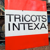 Plaque émaillée TRICOTS INTEXA , chien Teckel noir,  Publicité vintage industrielle 1960