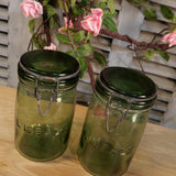 Green glass canning jars - set of 2 / ref 8