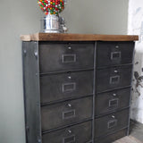 meuble console 8 casiers industriel clapet Roneo plateau chene massif