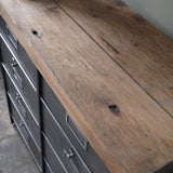 meuble console 8 casiers industriel clapet Roneo plateau chene massif