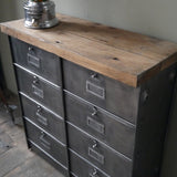 meuble console 8 casiers industriel clapet Roneo plateau chene massif