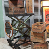 Antique workshop lift table, console or coffee table, original patina