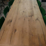 grande table industrielle plateau ancien chene massif pietement fonte