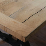 grande table industrielle plateau ancien chene massif pietement fonte