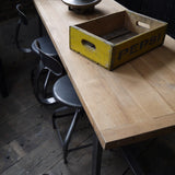 Table ou bureau metal industriel militaire plateau chene massif