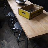 Table ou bureau metal industriel militaire plateau chene massif