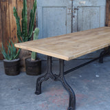 grande table industrielle plateau chene massif pietement fonte