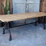 grande table industrielle plateau chene massif pietement fonte
