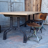 grande table industrielle plateau chene massif pietement fonte