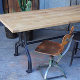 grande table industrielle plateau chene massif pietement fonte