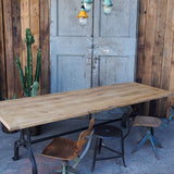 grande table industrielle plateau chene massif pietement fonte
