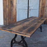 grande table industrielle plateau chene massif pietement fonte