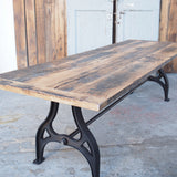 grande table industrielle plateau chene massif pietement fonte