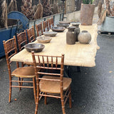 tres grande table industrielle plateau ancien chene massif pietement americain en fonte