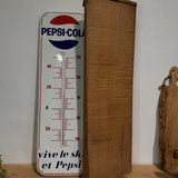 Thermomètre publicitaire sur tole emaillée  PEPSI-COLA : "Vive le ski et Pepsi"
