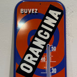 Thermomètre publicitaire sur tole emaillée ORANGINA  "Buvez Orangina"