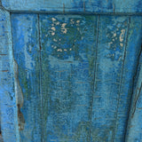 Armoire vitrine ancienne bleue patinée, meuble de métier vintage, bois et verre